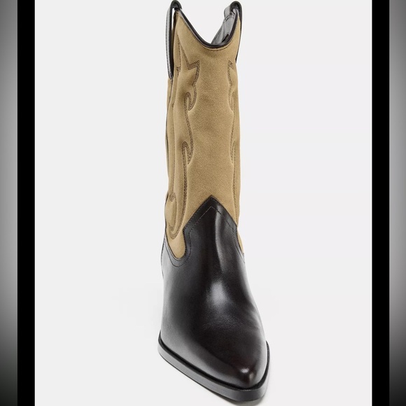 NWT ZARA EMBROIDERED COMBINED LEATHER BOOTS. Size 7.5 - Picture 5 of 9